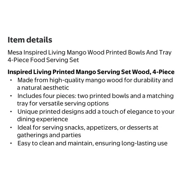 MESA Mango Wood Serving Set 4 Piece Ikat Geometric Patterns Tray & 3 Bowls NEW - Picture 11 of 16